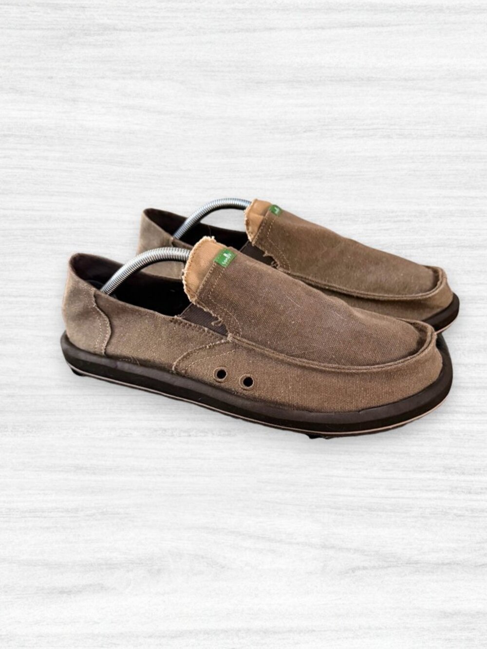 Sanuk Brown Pick Pocket Canvas Slip On Loafers Sidewalk Surfers Comfort Shoes 10